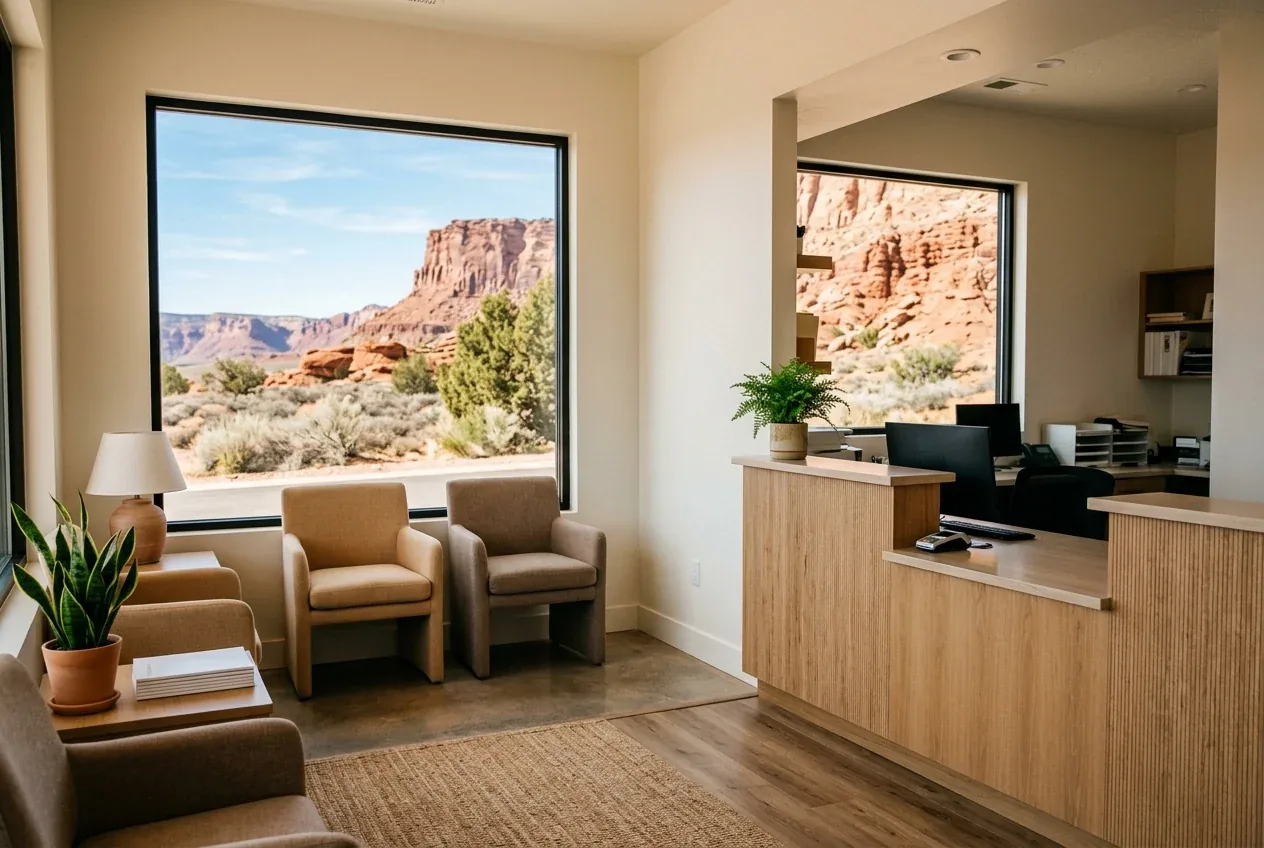 The reception desk and waiting area
